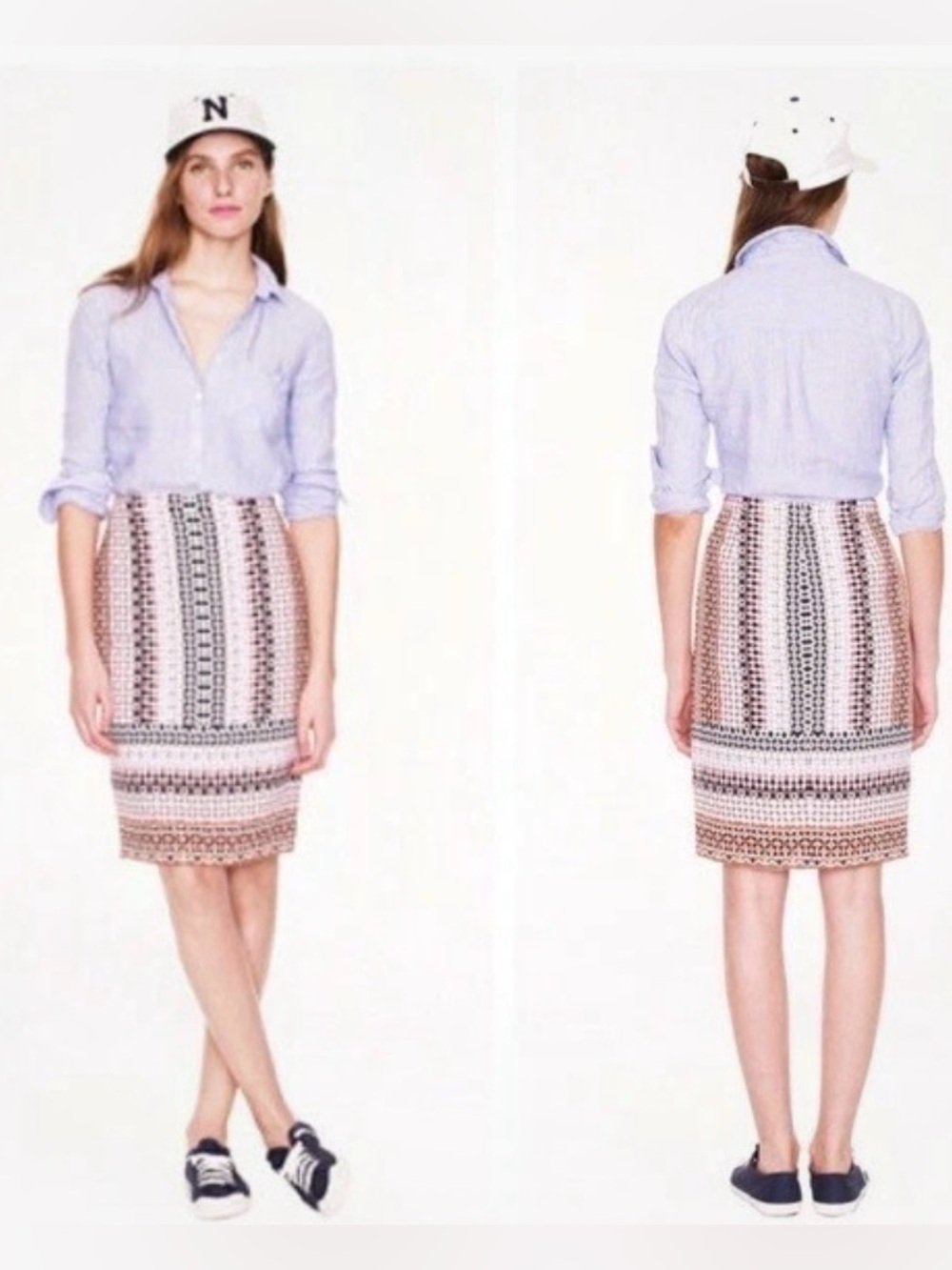 J. Crew Drapery Pencil Skirt Pink Geometric Print Size 4